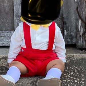 Boys suspender overalls and collard shirt